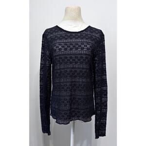 Unbranded women's black long-sleeve sheer lace top sz M dark romantic black